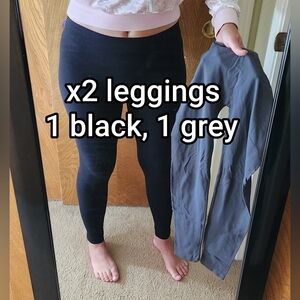 TWO PAIRS (M) Medium-Grey & Black Leggings Yoga Pants